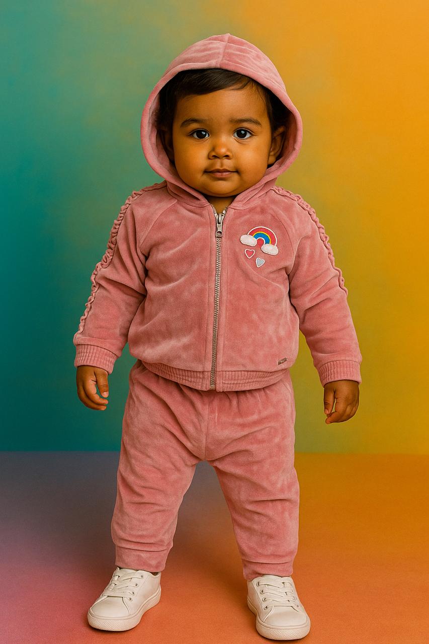 Conjunto infantil de plush rosa - Tamanho 2